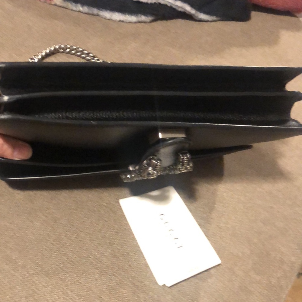 Gucci Dionysus  Black Leather Shoulder Bag Cyrstal Tiger Head Clasp - Picture 10 of 14